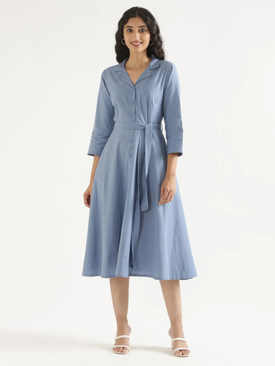 Saadaa Women English Blue Airy Linen Flared Dress