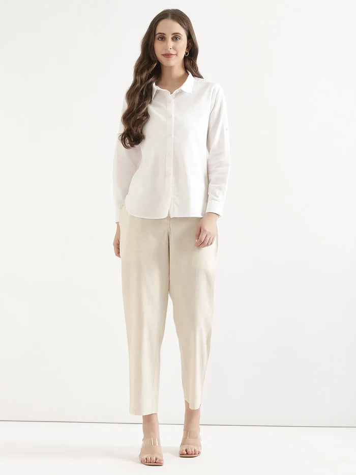 Saadaa Women Ecru Airy Linen Straight Pants